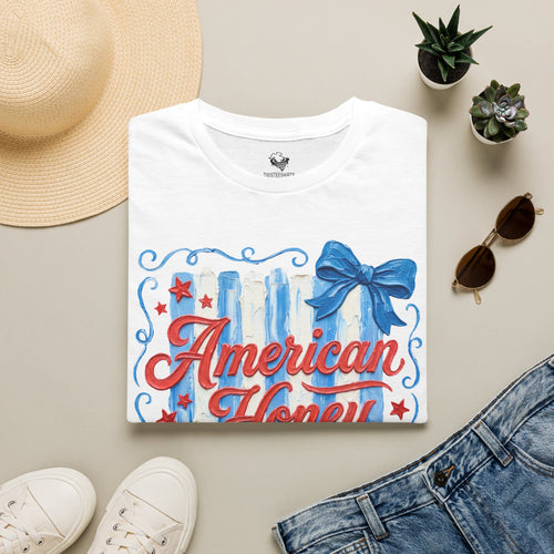 American Honey T-Shirt — Patriotic Red, White & Blue Graphic Tee