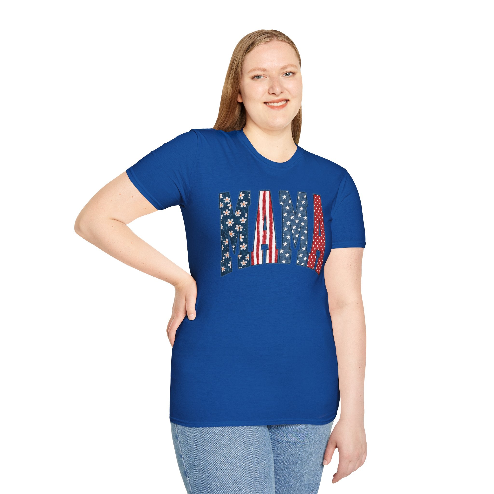 Mama T‑Shirt — Patriotic American Flag Floral Mama Tee for Mother's Day & 4th of July