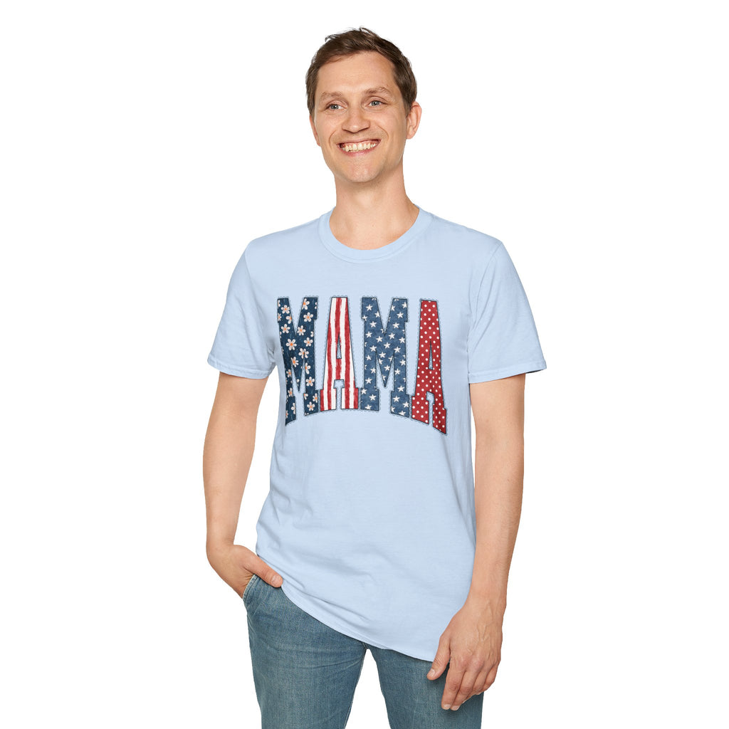 Mama T‑Shirt — Patriotic American Flag Floral Mama Tee for Mother's Day & 4th of July