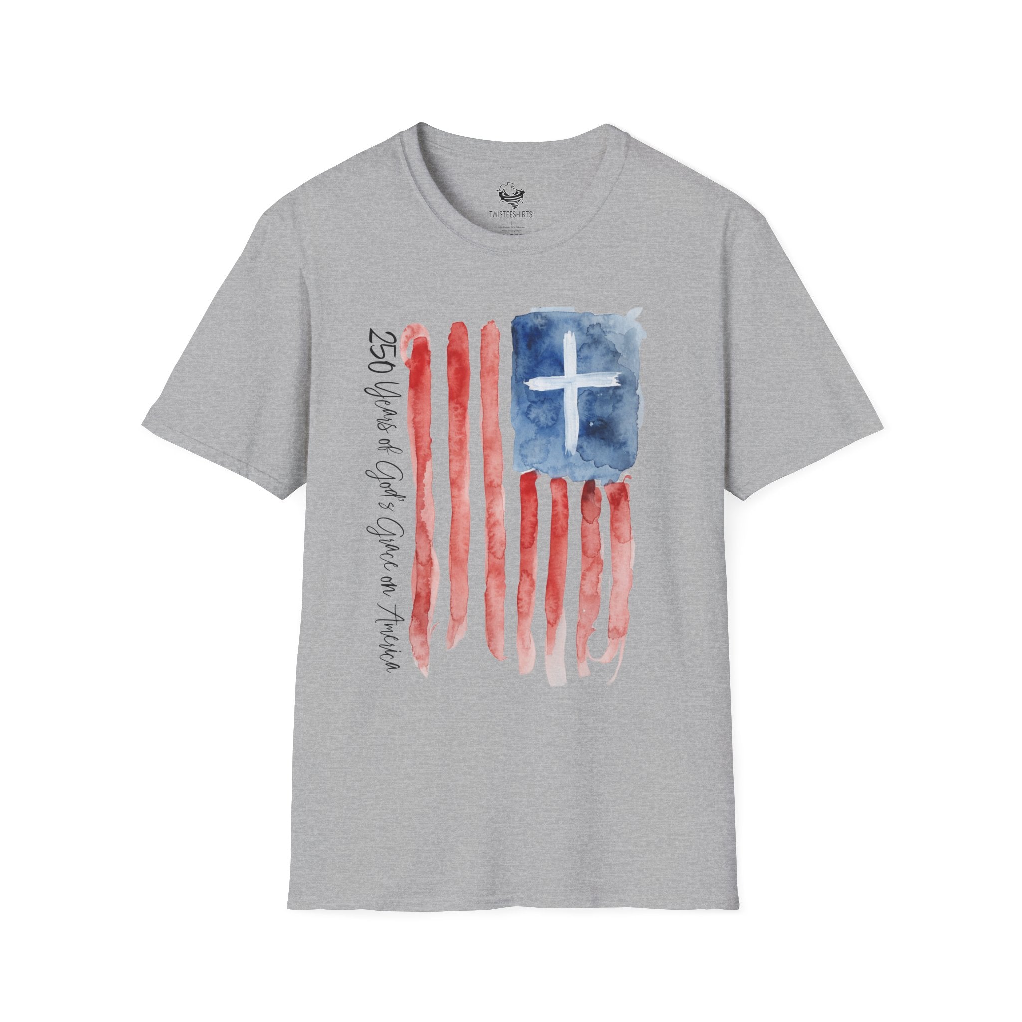 Christian Flag Watercolor T-Shirt — 250 Years of God's Grace Patriotic Tee