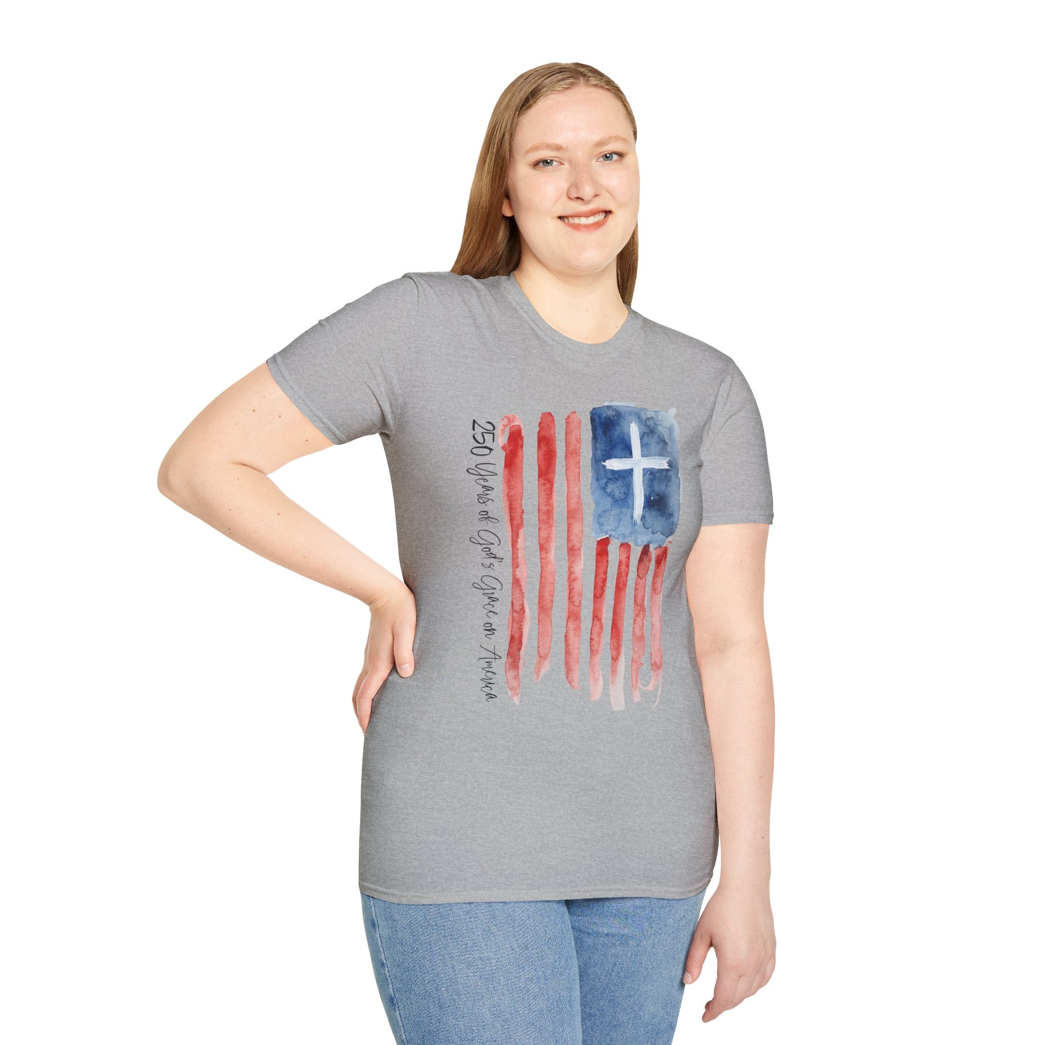 Christian Flag Watercolor T-Shirt — 250 Years of God's Grace Patriotic Tee