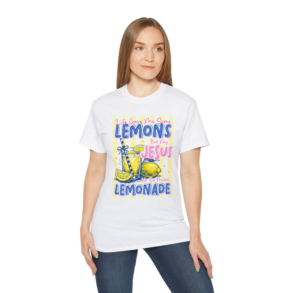 Lemons into Lemonade Christian Tee — "He Turned My Lemons Into Lemonade" Graphic T-Shirt