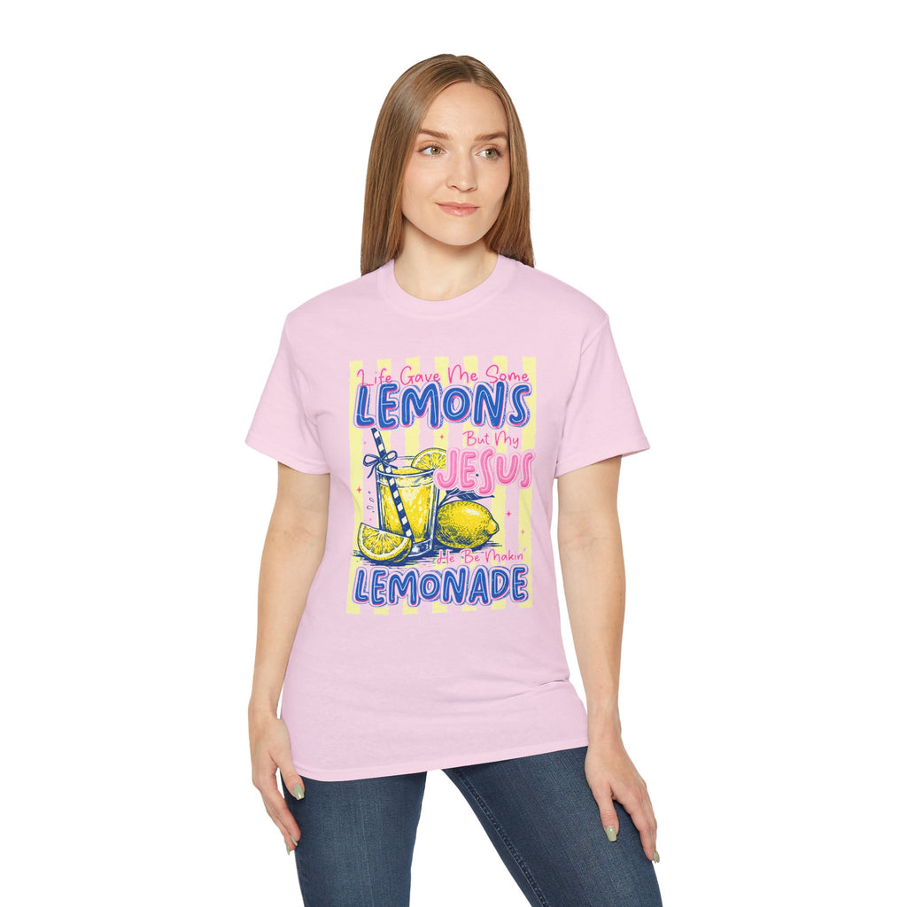 Lemons into Lemonade Christian Tee — "He Turned My Lemons Into Lemonade" Graphic T-Shirt