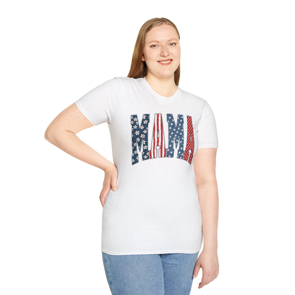 Mama T‑Shirt — Patriotic American Flag Floral Mama Tee for Mother's Day & 4th of July