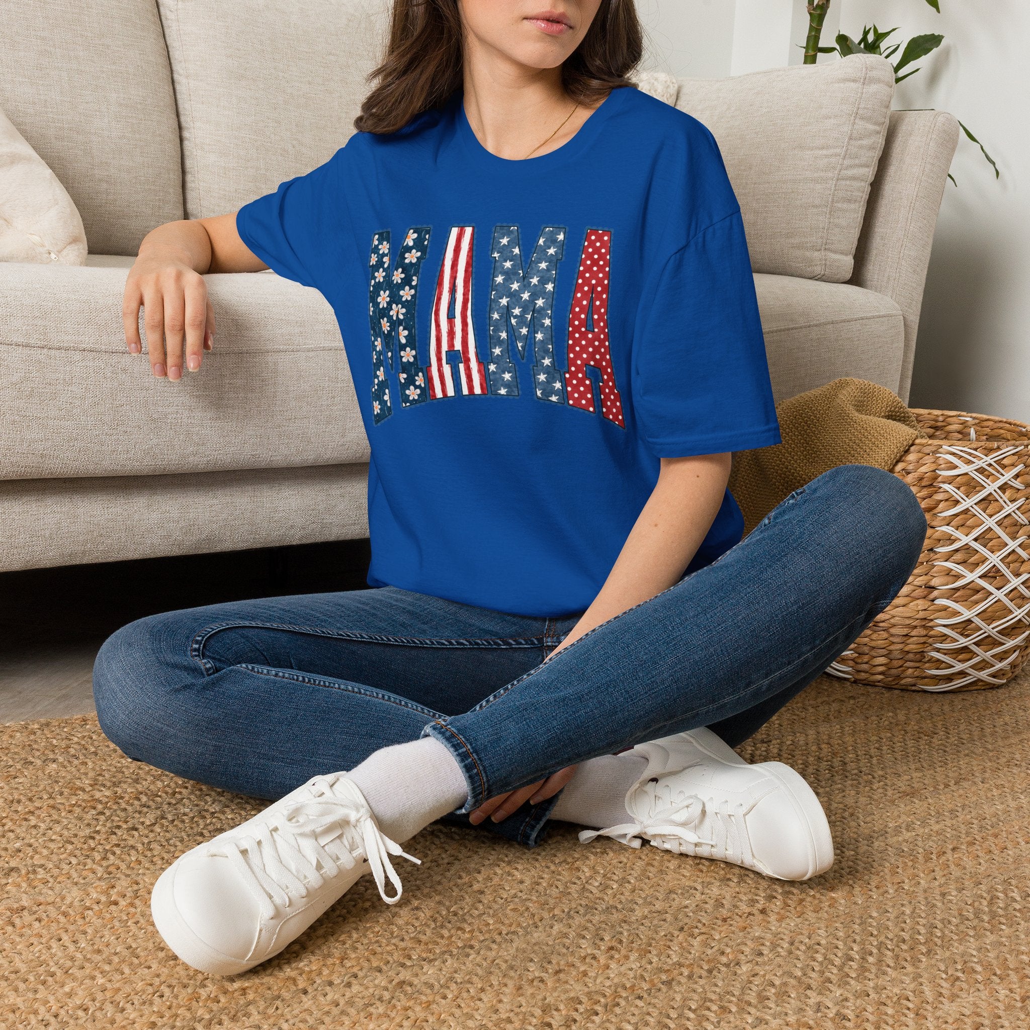 Mama T‑Shirt — Patriotic American Flag Floral Mama Tee for Mother's Day & 4th of July