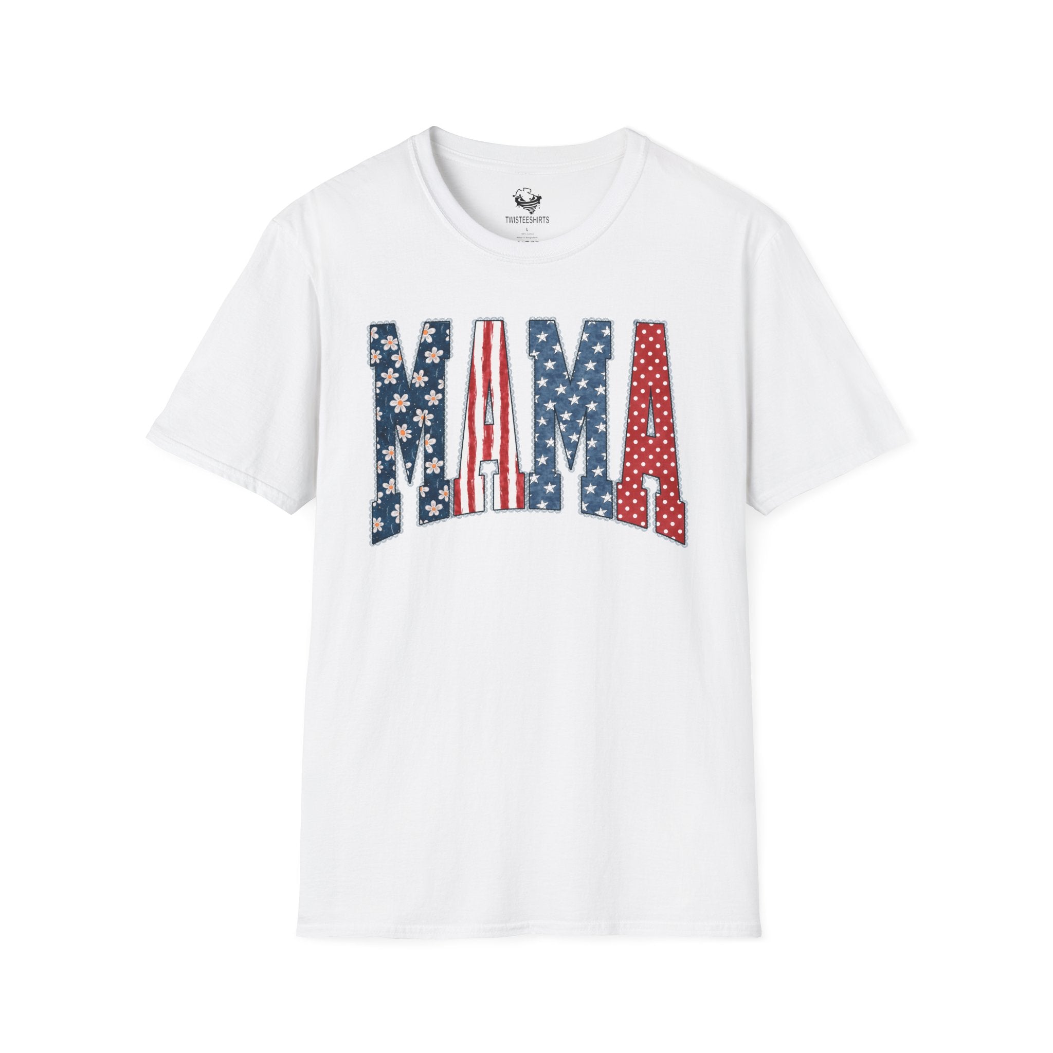 Mama T‑Shirt — Patriotic American Flag Floral Mama Tee for Mother's Day & 4th of July