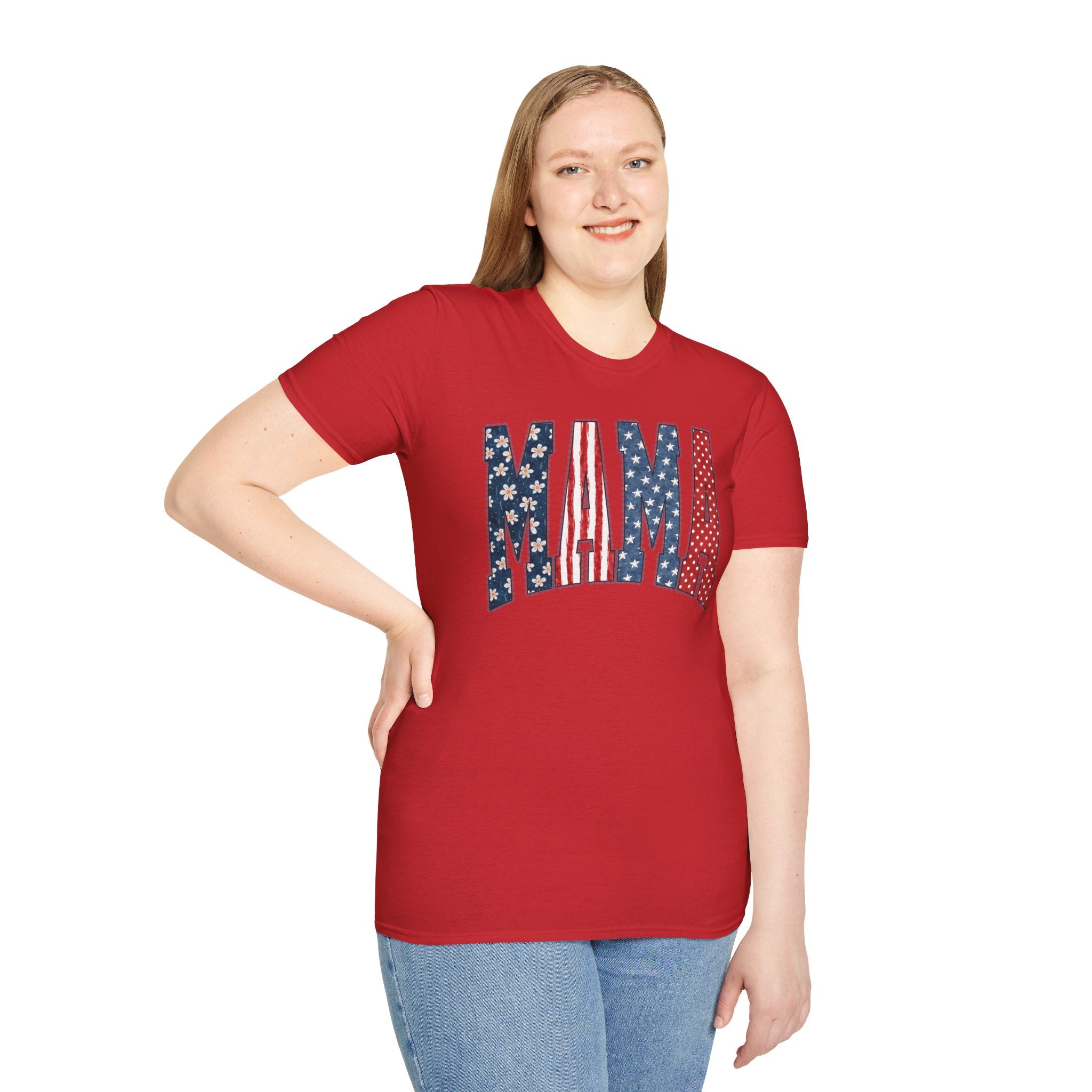Mama T‑Shirt — Patriotic American Flag Floral Mama Tee for Mother's Day & 4th of July