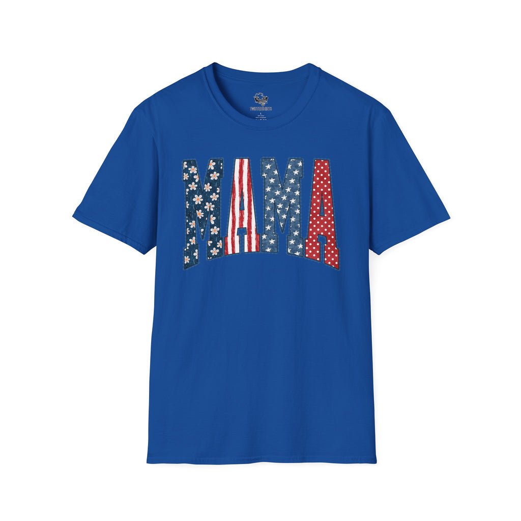 Mama T‑Shirt — Patriotic American Flag Floral Mama Tee for Mother's Day & 4th of July