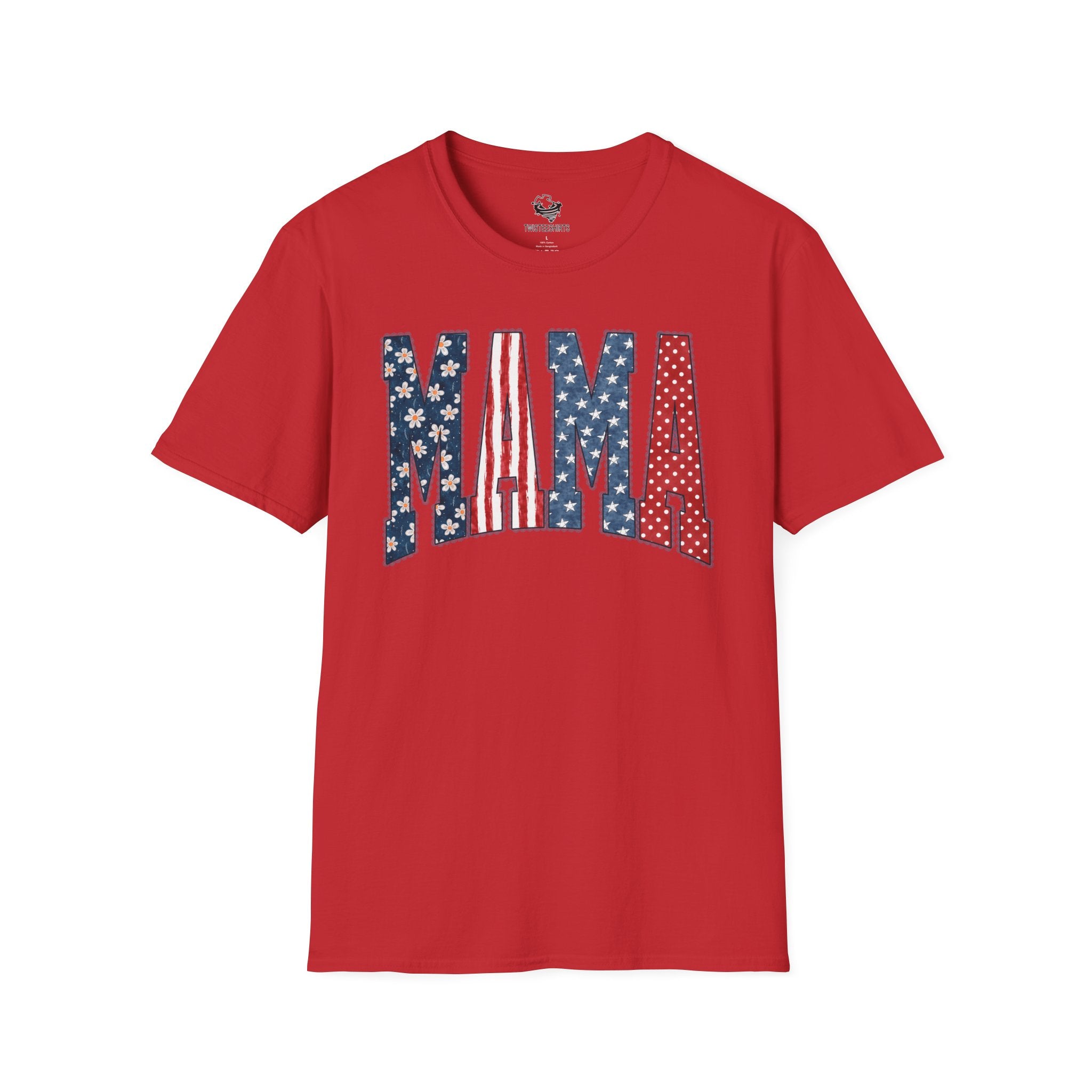 Mama T‑Shirt — Patriotic American Flag Floral Mama Tee for Mother's Day & 4th of July