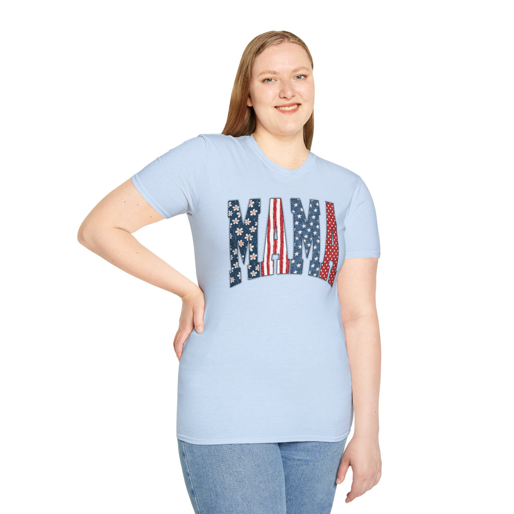 Mama T‑Shirt — Patriotic American Flag Floral Mama Tee for Mother's Day & 4th of July
