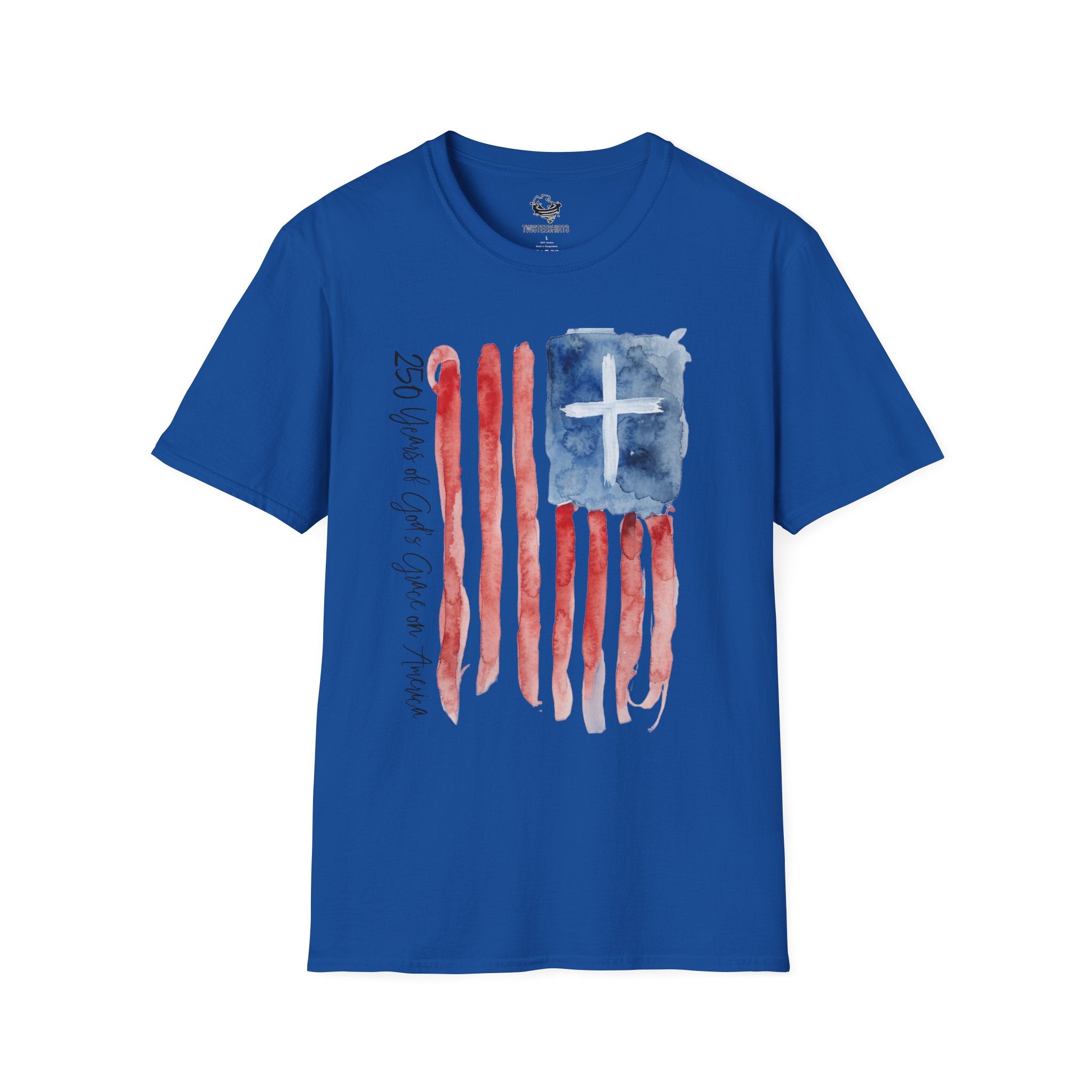 Christian Flag Watercolor T-Shirt — 250 Years of God's Grace Patriotic Tee