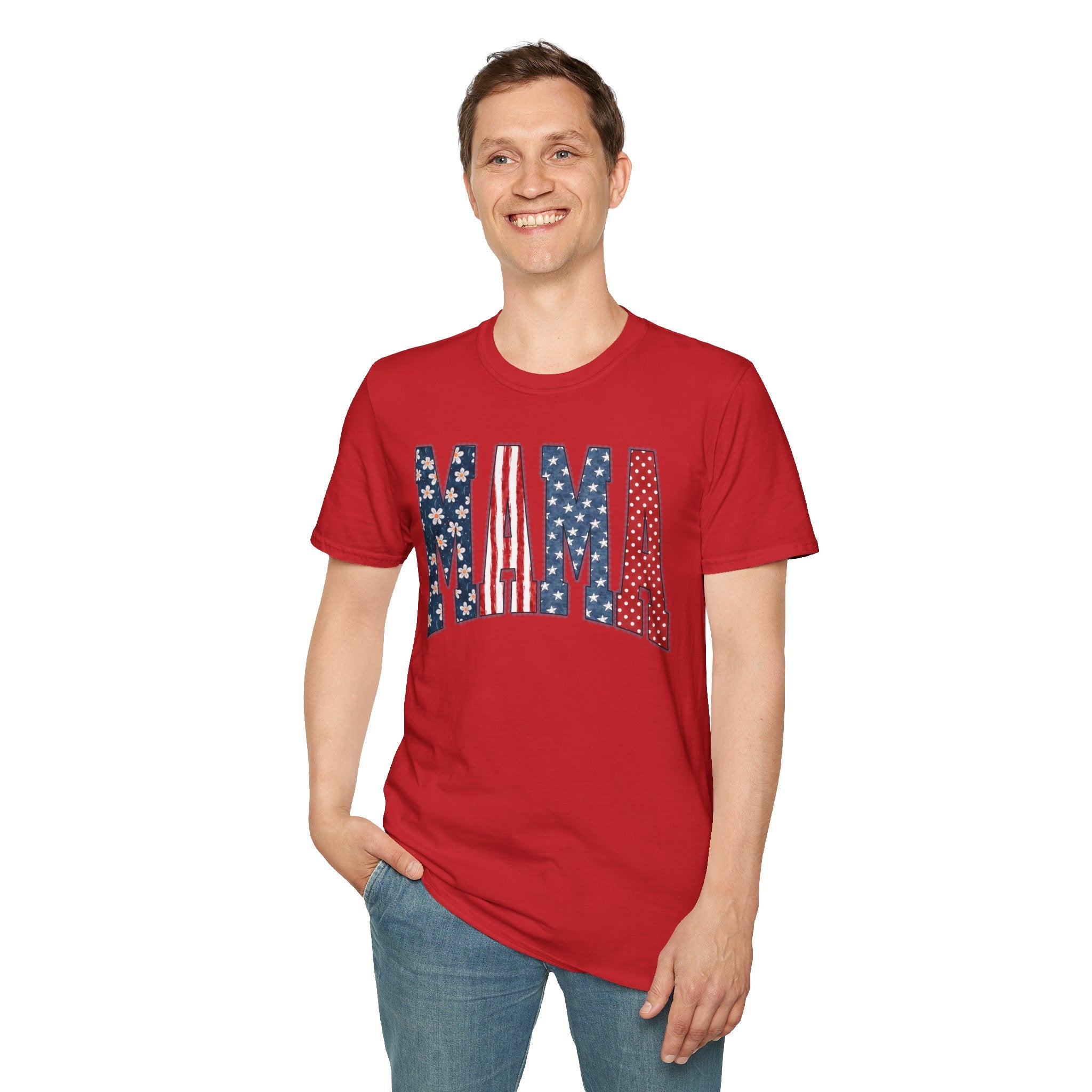 Mama T‑Shirt — Patriotic American Flag Floral Mama Tee for Mother's Day & 4th of July