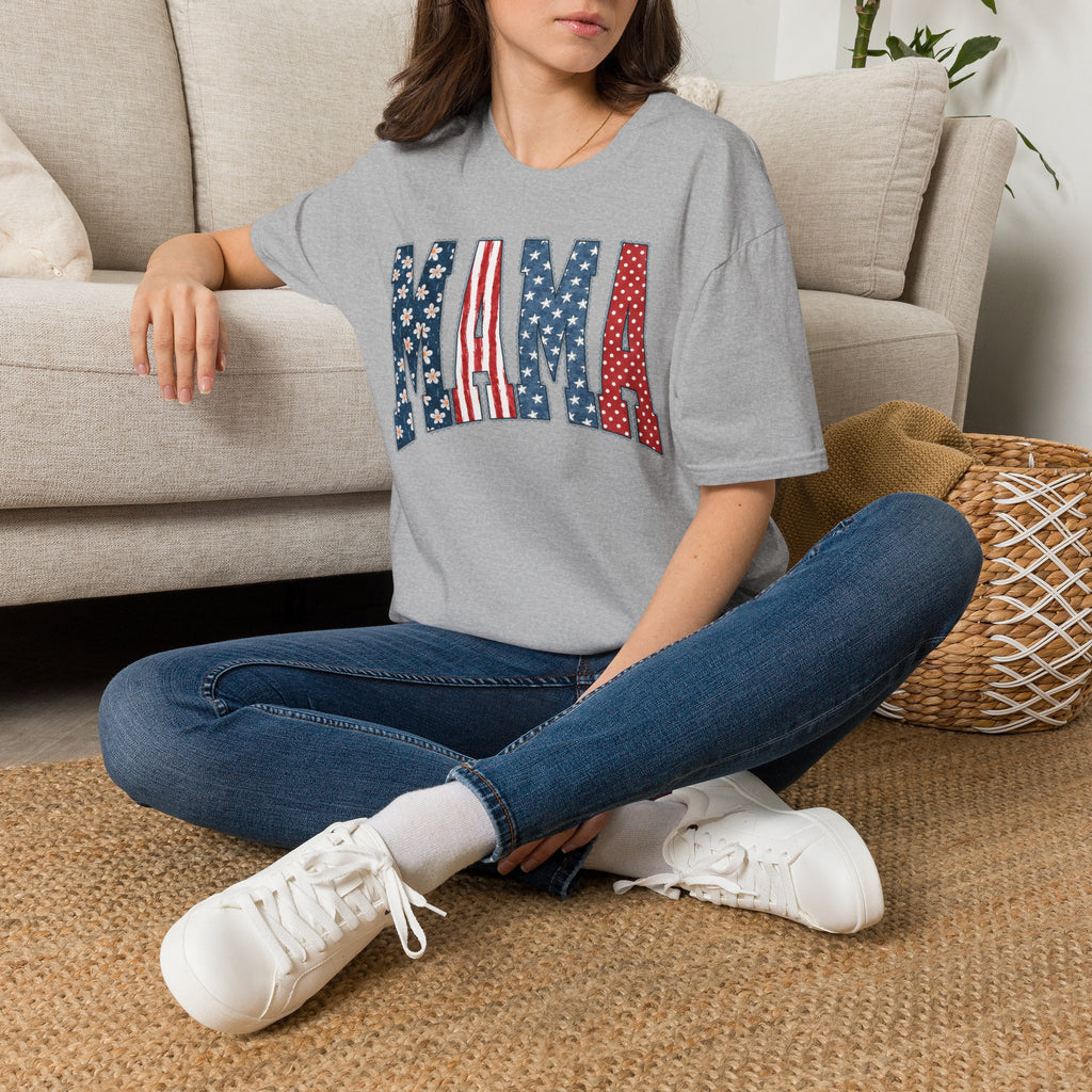Mama T‑Shirt — Patriotic American Flag Floral Mama Tee for Mother's Day & 4th of July