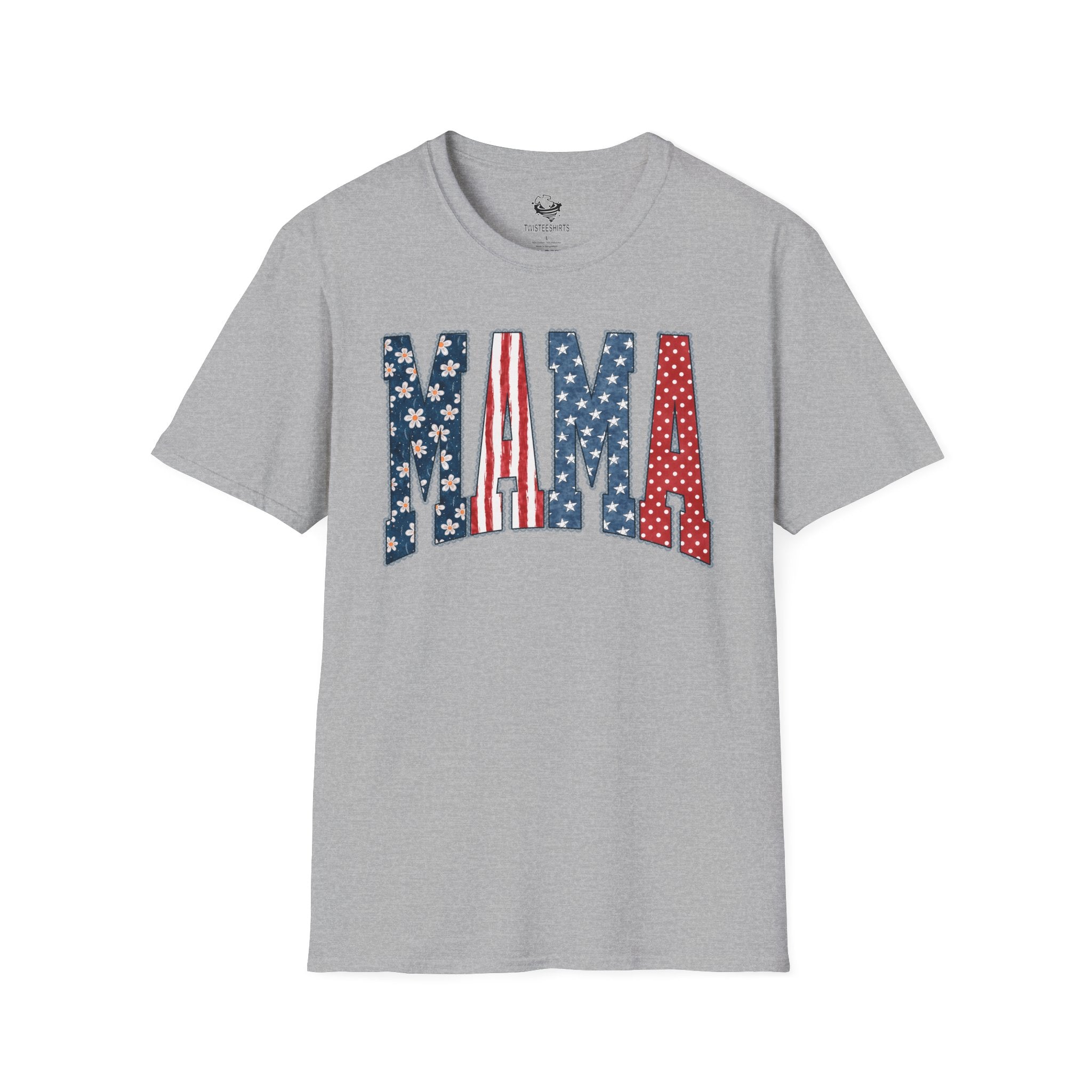 Mama T‑Shirt — Patriotic American Flag Floral Mama Tee for Mother's Day & 4th of July