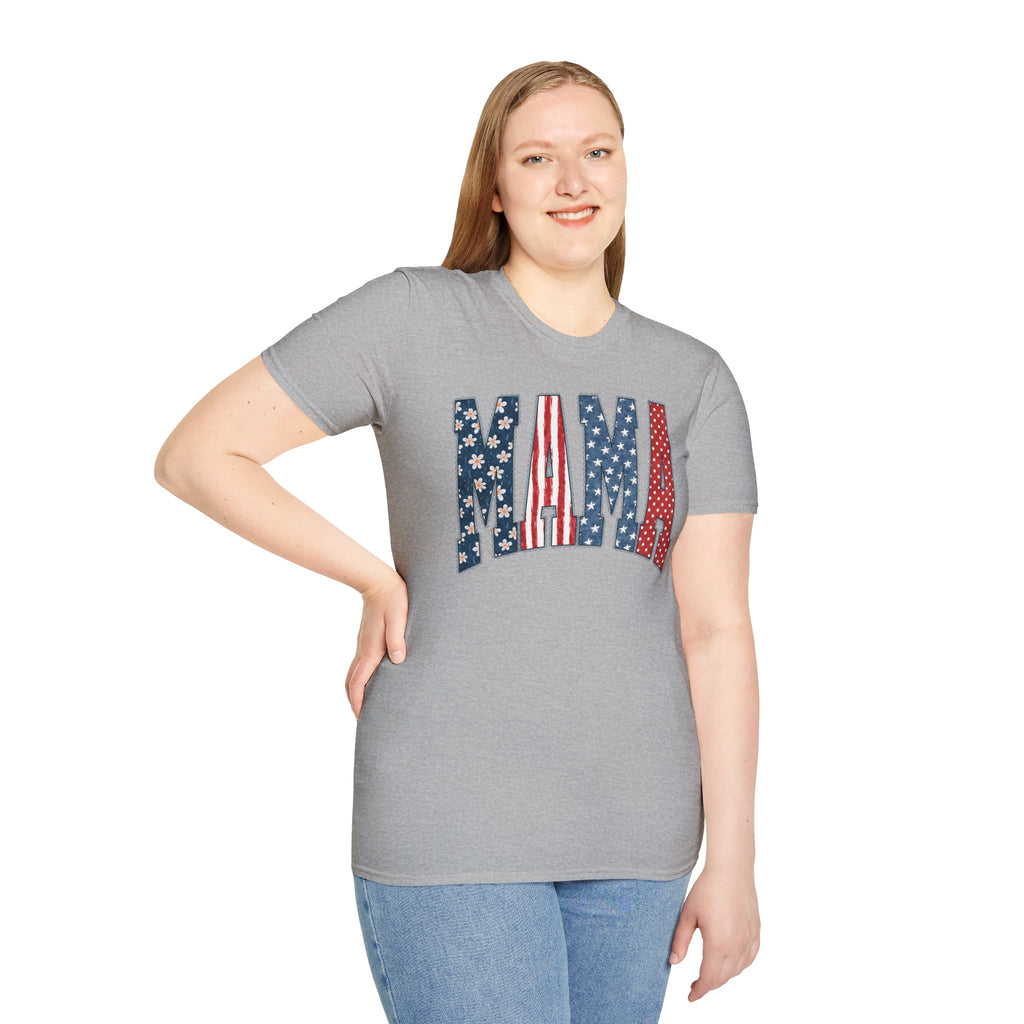 Mama T‑Shirt — Patriotic American Flag Floral Mama Tee for Mother's Day & 4th of July