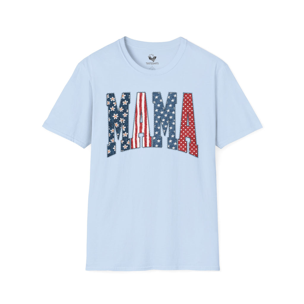 Mama T‑Shirt — Patriotic American Flag Floral Mama Tee for Mother's Day & 4th of July