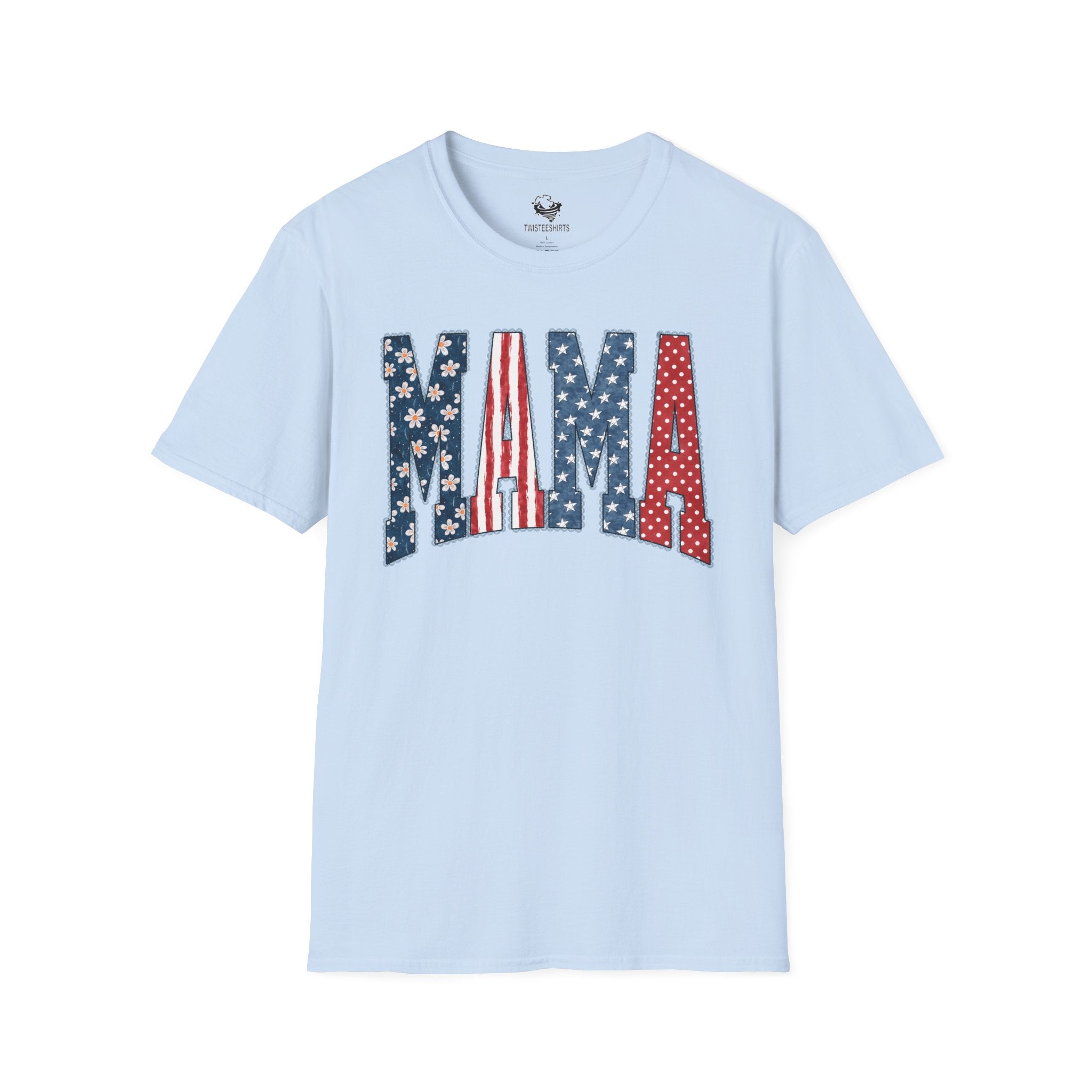 Mama T‑Shirt — Patriotic American Flag Floral Mama Tee for Mother's Day & 4th of July