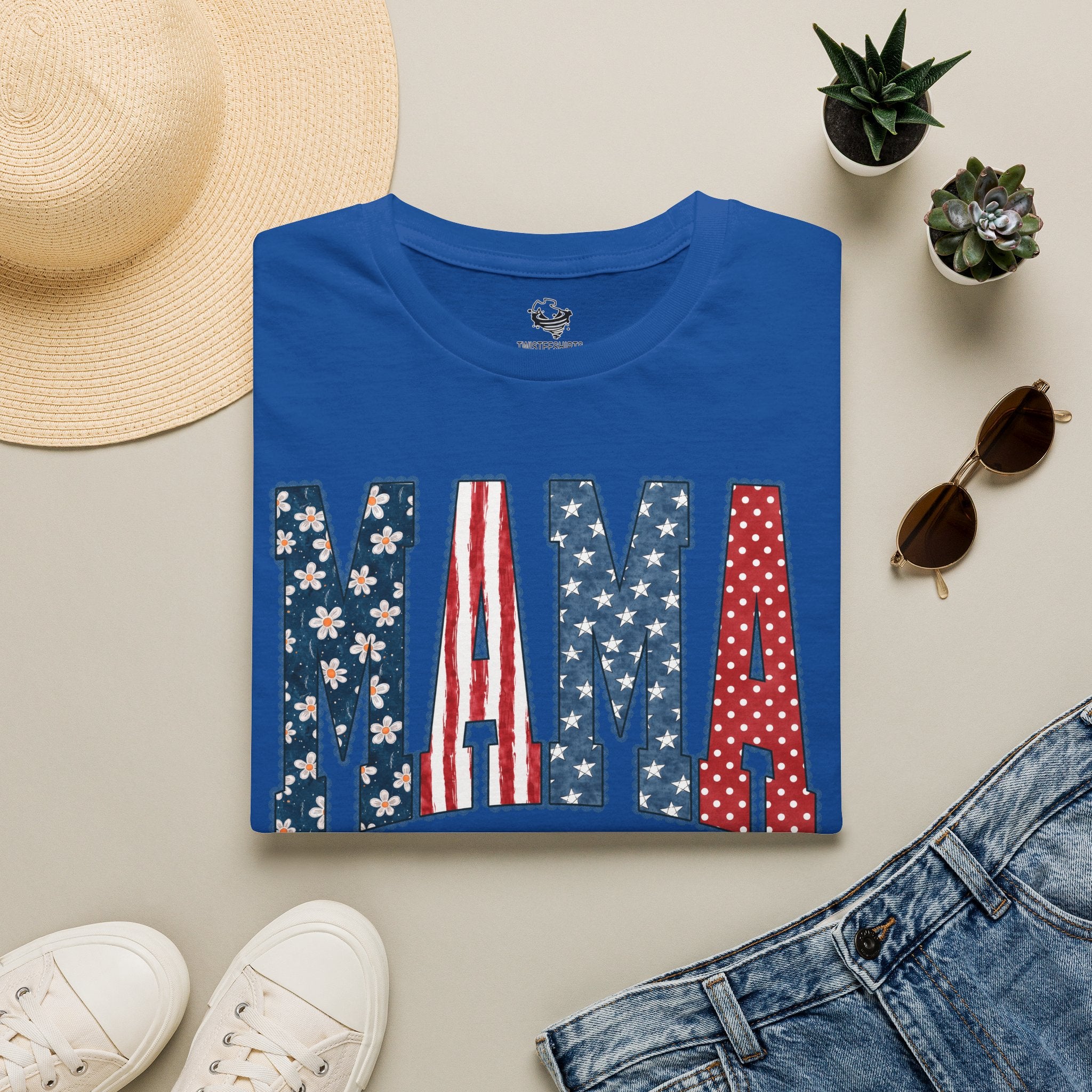 Mama T‑Shirt — Patriotic American Flag Floral Mama Tee for Mother's Day & 4th of July