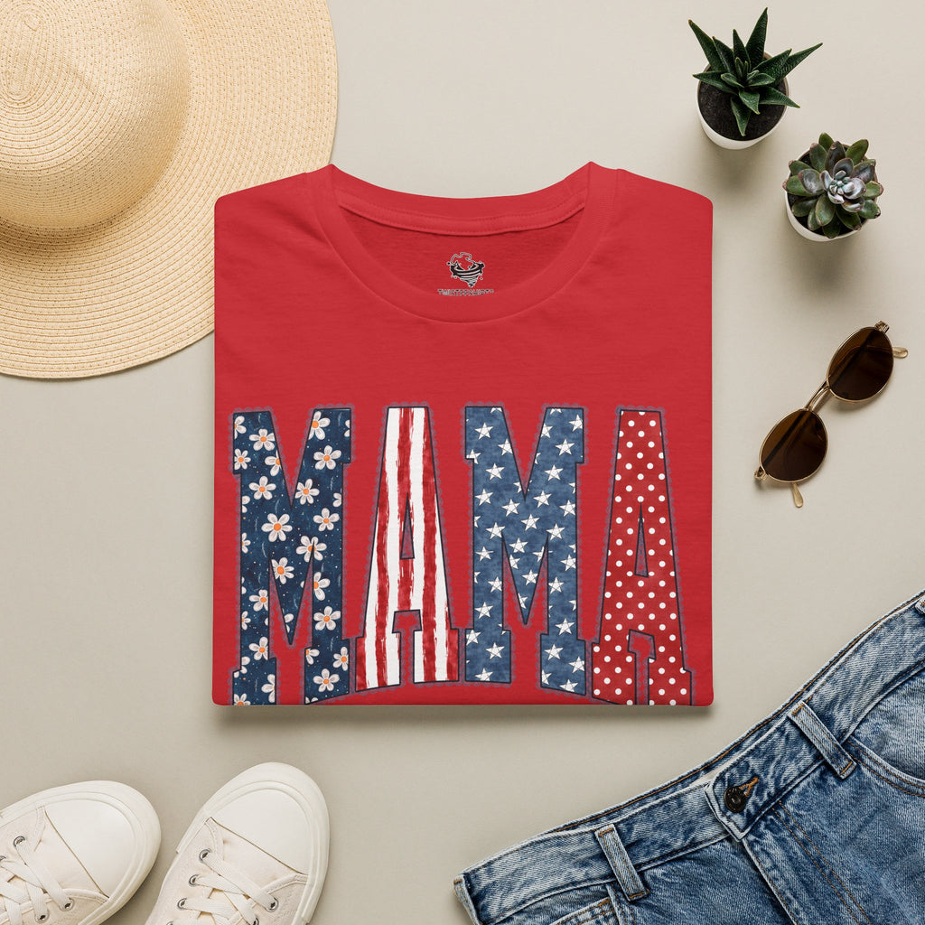 Mama T‑Shirt — Patriotic American Flag Floral Mama Tee for Mother's Day & 4th of July
