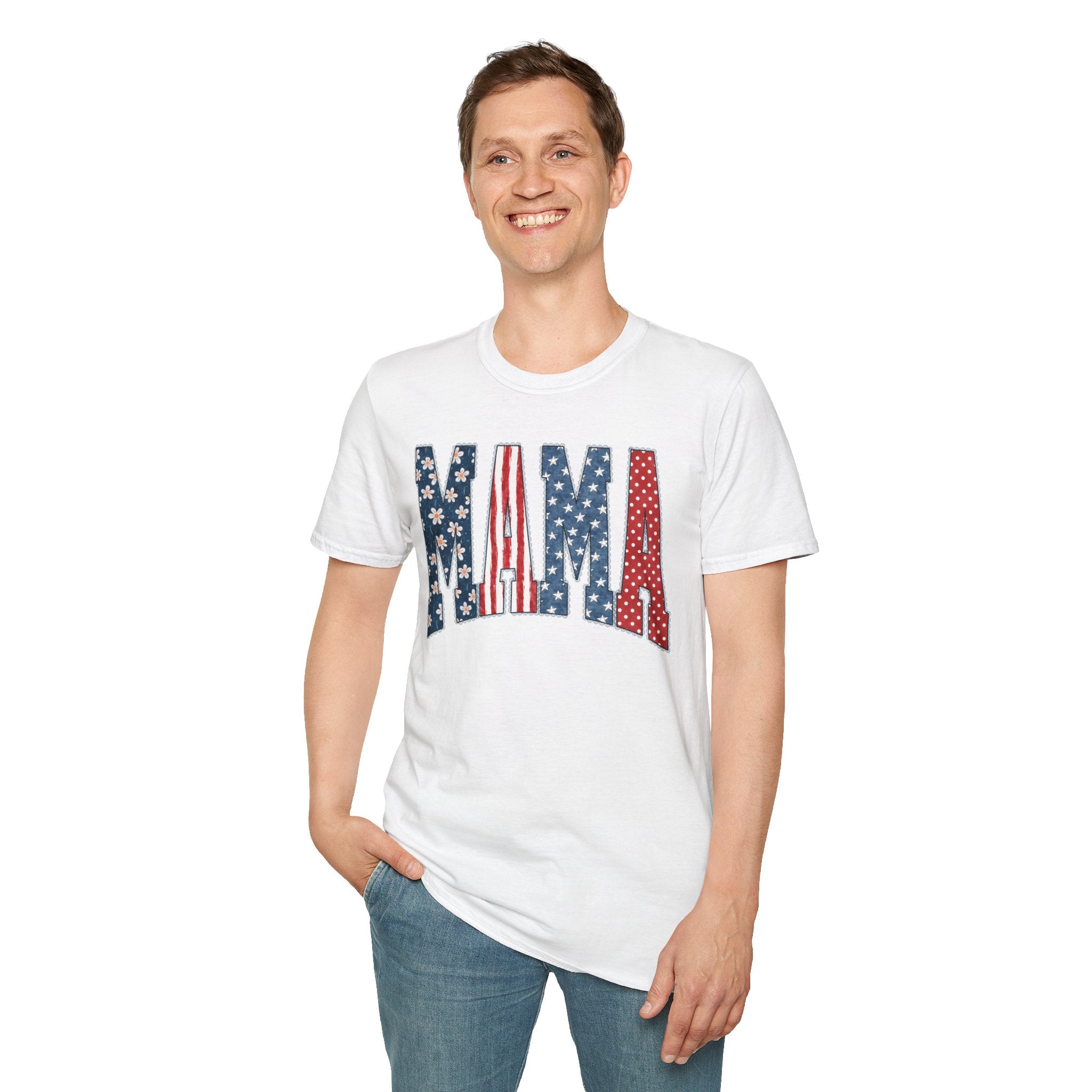 Mama T‑Shirt — Patriotic American Flag Floral Mama Tee for Mother's Day & 4th of July