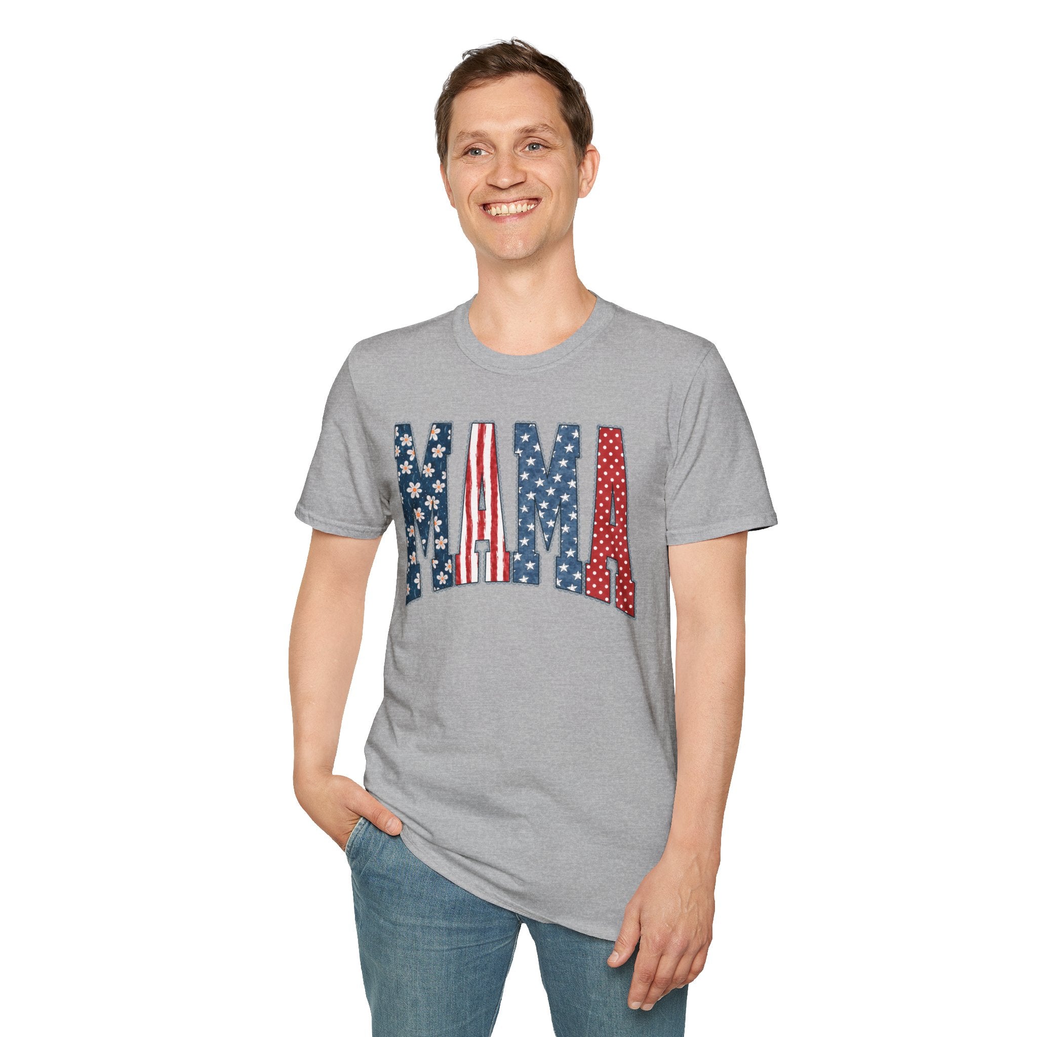 Mama T‑Shirt — Patriotic American Flag Floral Mama Tee for Mother's Day & 4th of July