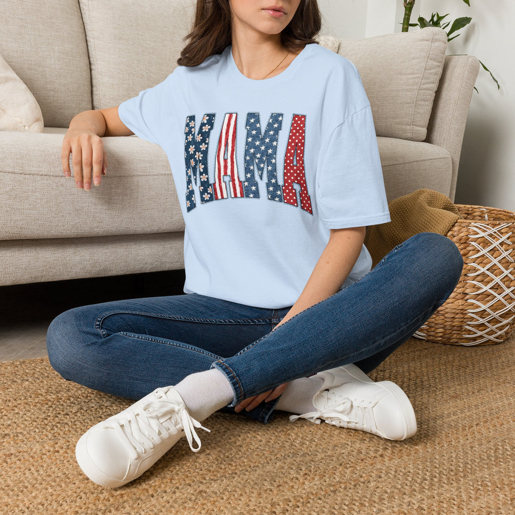 Mama T‑Shirt — Patriotic American Flag Floral Mama Tee for Mother's Day & 4th of July